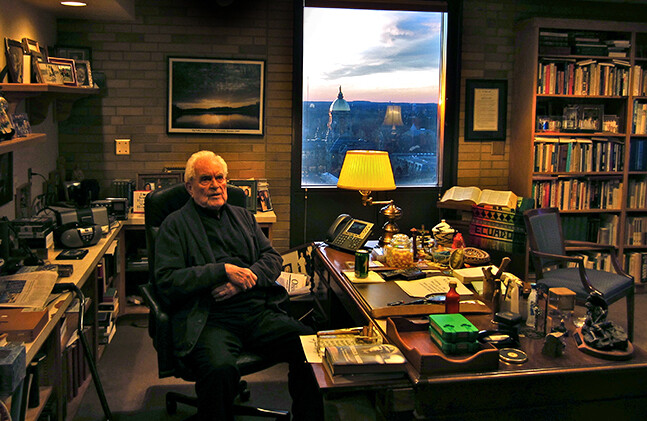 Fr. Ted Hesburgh in his office at the University of Notre Dame. PHOTO: <a href="http://commons.wikimedia.org/wiki/File:Fr._Ted_Hesburgh_in_his_Office_at_the_University_of_Notre_Dame.JPG">commons.wikimedia.org</a>
