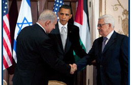 Presidents Obama, Abbas, and Prime Minister Netanyahu<br>CREDIT: <a href="http://www.whitehouse.gov/blog/Trilateral" target="_blank">Official White House photo by Samantha Appleton</a>