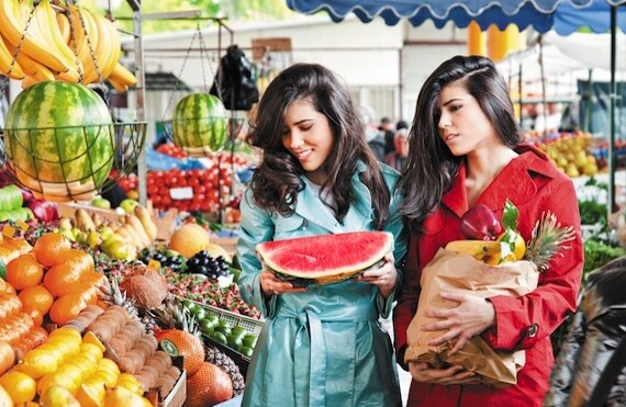 CREDIT: <a href: "http://www.shutterstock.com/pic-196732460/stock-photo-sisters-shopping-fruits-at-an-outdoors-farmers-market.html?src=MjBAvx2_DweYEgZ7WZvFJQ-1-53"> Shutterstock </a>