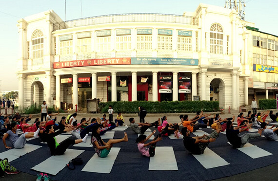 People celebrating "Raahgiri Day," a car-free and pollution-free day in the streets of New Delhi, India.<br> CREDIT: Nidhi Gulati and Manisha Balani from <a href="http://bit.ly/1Qgn5IK" target="_blank">Project for Public Spaces</a>.