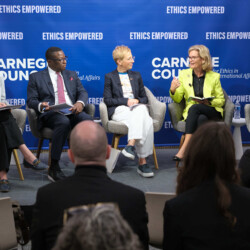 Left to Right: Eleonore Fournier-Tombs, Ambassador Chola Milambo, Ambassador Anna Karin Eneström, Doreen Bogdan-Martin, Vilas Dhar. CREDIT: Bryan Goldberg.