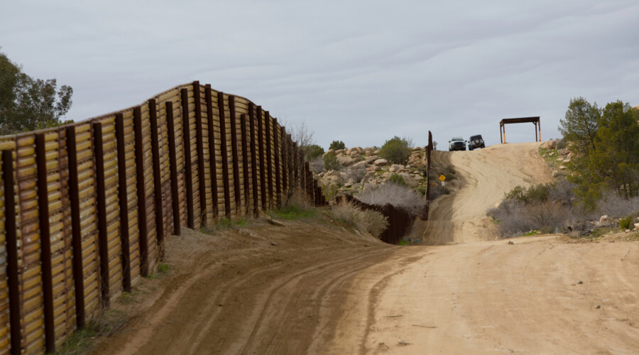 Border wall between California and Mexico.