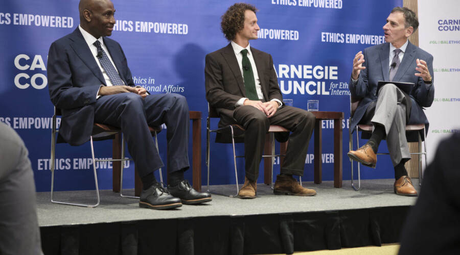 Left to Right: Abiodun Williams, Erez Yoeli, Joel Rosenthal. October 18, 2023.