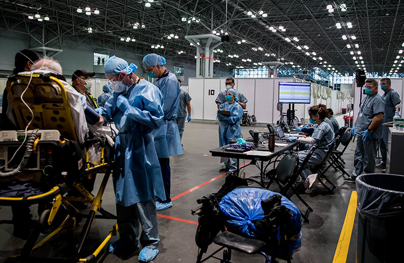 The Javits New York Medical Station, March 31, 2020. CREDIT: <a href="https://en.wikipedia.org/wiki/File:JNYMS_Operations_(5).jpg">US Navy/Barry Riley (Public Domain)</a>