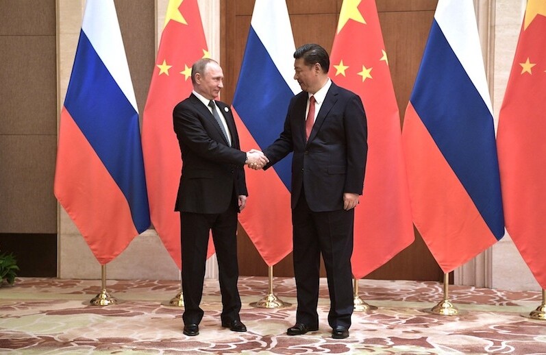 Vladmiri Putin & Xi Jinping in Beijing, May 2017. CREDIT: <a href="https://commons.wikimedia.org/wiki/File:President_Vladimir_Putin_with_President_of_China_Xi_Jinping.jpg">The Russian Presidential Press and Information Office (CC)</a>