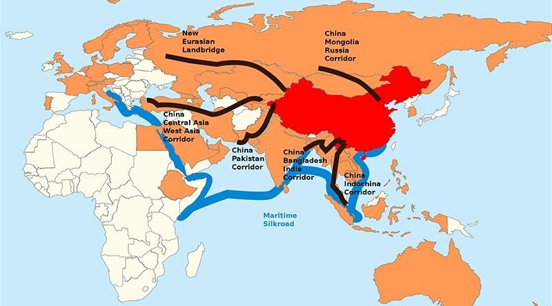 Map depicting China's Belt and Road Initiative. CREDIT: <a href="https://commons.wikimedia.org/wiki/File:One-belt-one-road.svg">Lommes (CC)</a>.
