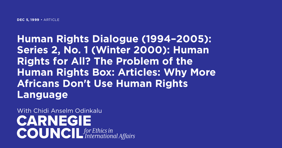 Human Rights Dialogue (1994–2005): Series 2, No. 1 (Winter 2000): Human ...